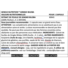 Gingko Biloba Pure - 60capsules liquides - Genius Nutrition